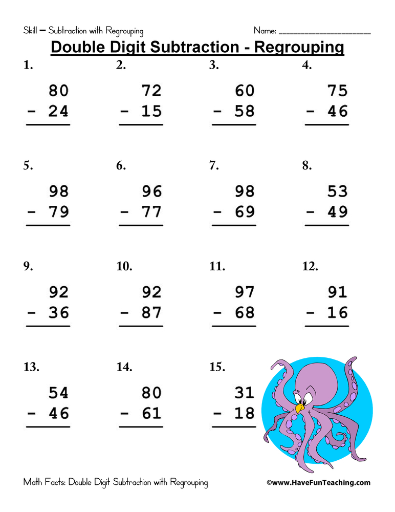 Worksheets On Subtraction With Regrouping