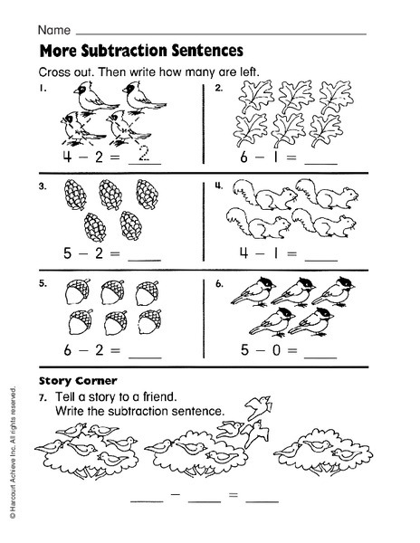 subtraction worksheets for kindergarten with crossing out