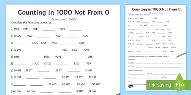 Counting In 1000 Not From 0 Worksheet | Free Worksheets Samples