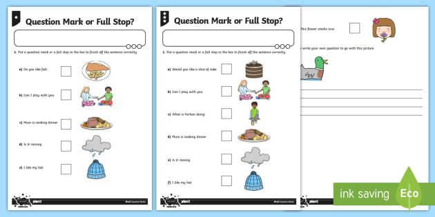 Question Mark Or Full Stop  Differentiated Worksheet   Activity