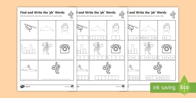 Find And Write The Ph Words Differentiated Worksheet   Activity