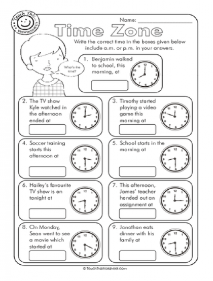 Time Zone Worksheets Elementary