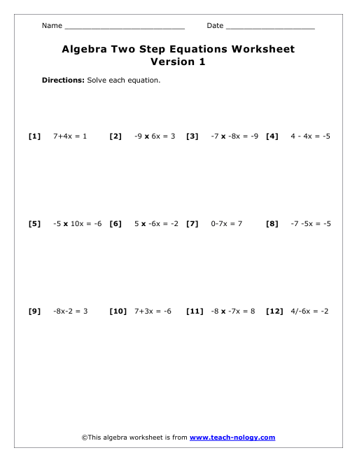 Two Step Equations Worksheet  Equations  Alistairtheoptimist Free
