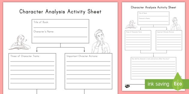 Character Analysis Worksheet   Activity Sheet
