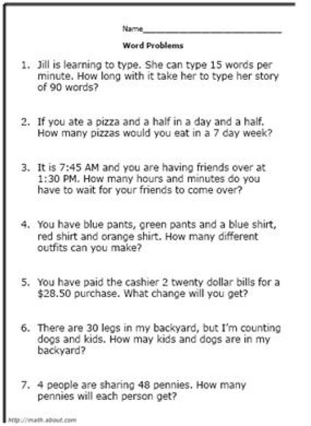 ImÃ¡genes De Free Printable Math Word Problems Worksheets For 3rd Grade