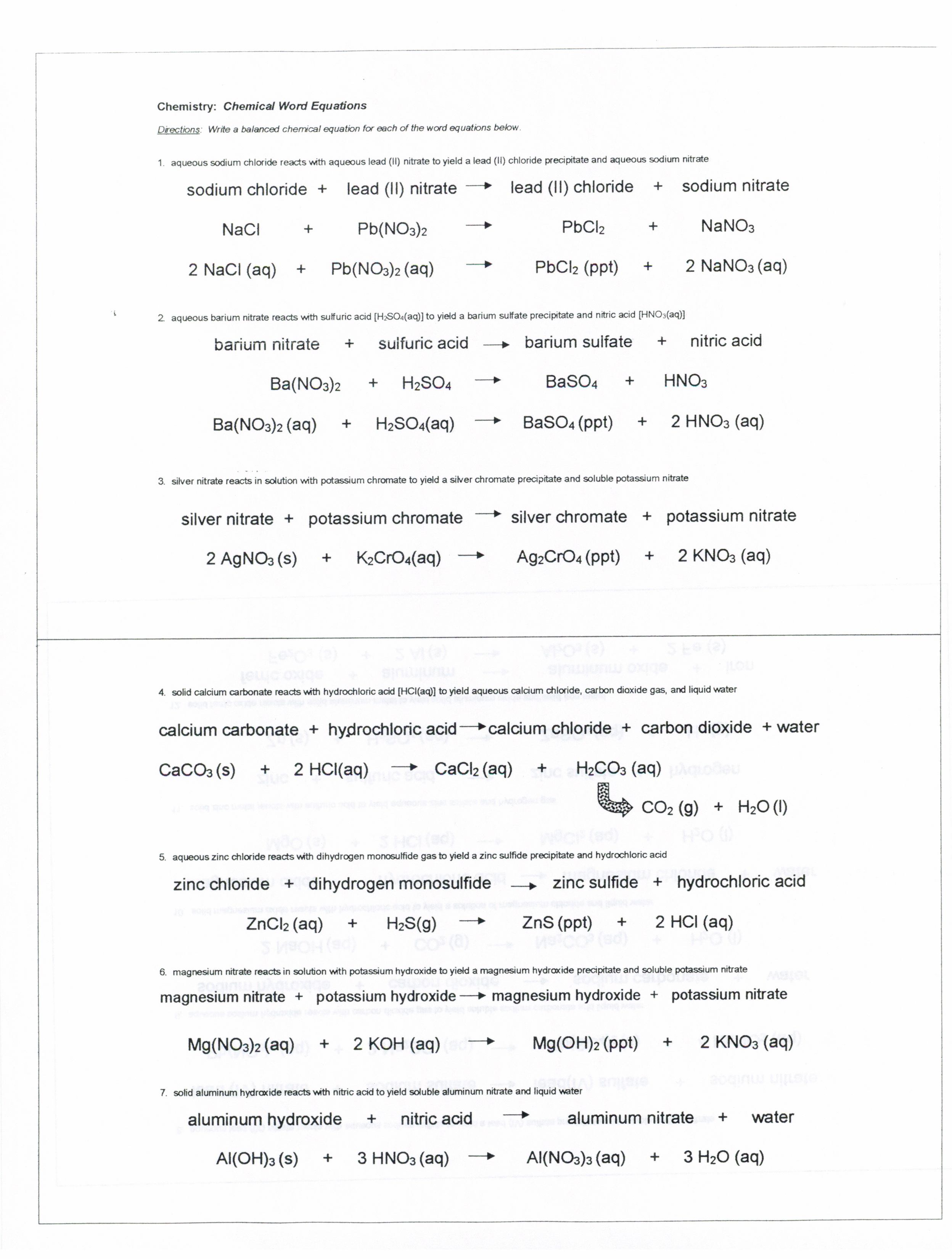 Word Equations Worksheet Page 59 Word Equations Worksheet Page 59