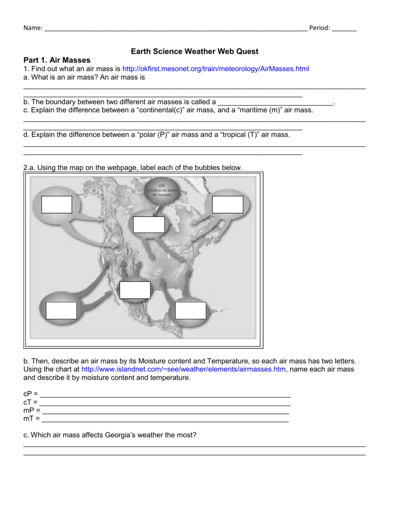 Air Masses And Fronts Worksheet Key