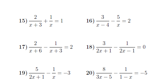 Equations With Algebraic Fractions Worksheet (with Solutions)  A