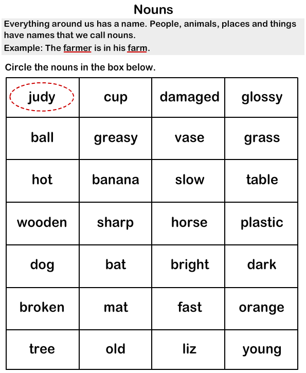 Nouns Worksheets