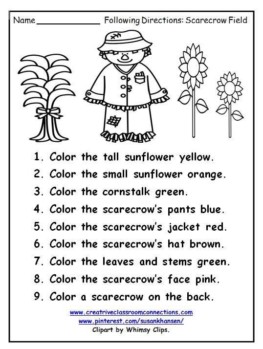 Free Following Directions Worksheet Features A Fall Scarecrow And