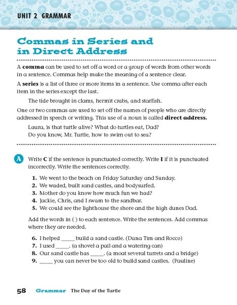 Commas In Series And In Direct Address Worksheet