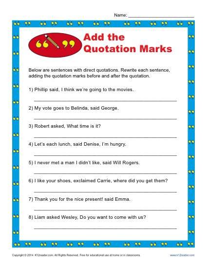 Add The Quotation Marks Worksheet