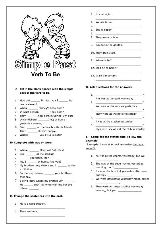 Simple Past Tense For Verb (to Be) Worksheet (inspiration