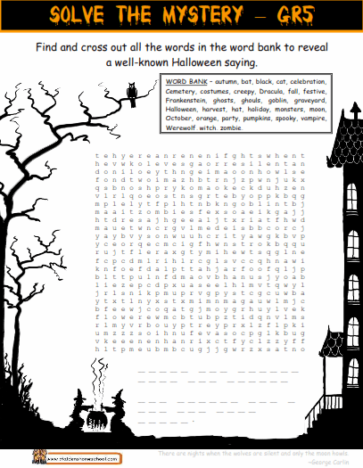 Grade 6 Halloween Hidden Message Worksheet