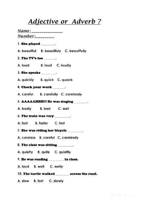 Adverb Worksheets Grade Adjective Or Free Printable For 5th Adverb Worksheets Grade Adjective Or Free Printable For 5th