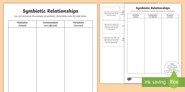 Symbiotic Relationships Worksheet   Activity Sheet