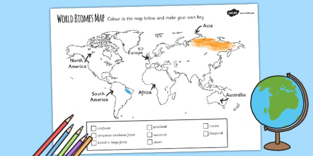 World Biomes Map Colouring Worksheet   Activity Sheet