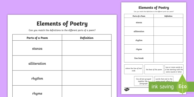 Cfe Second Level Elements Of Poetry Worksheet   Activity