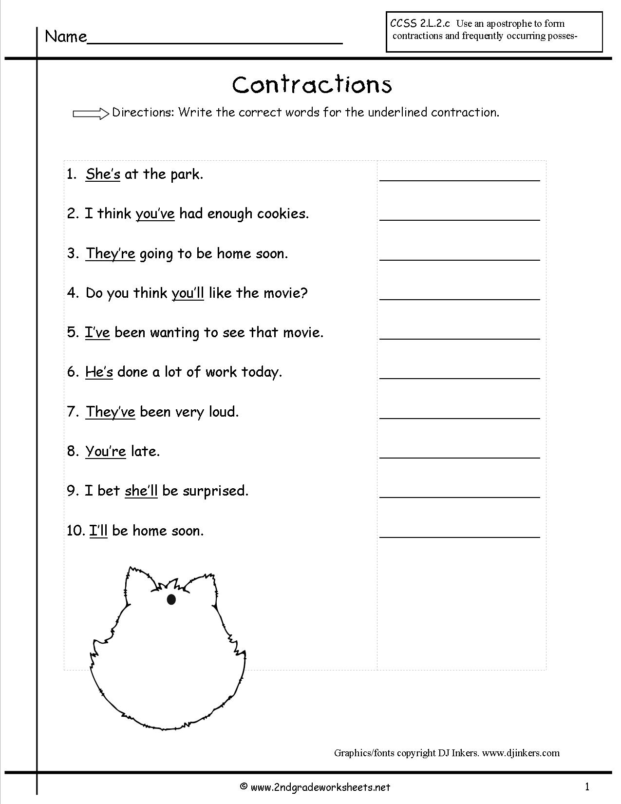 Contractions Worksheet For 1st Grade