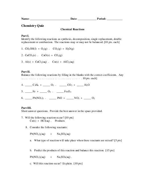 Students Identify The Four Different Types Of Chemical Reactions