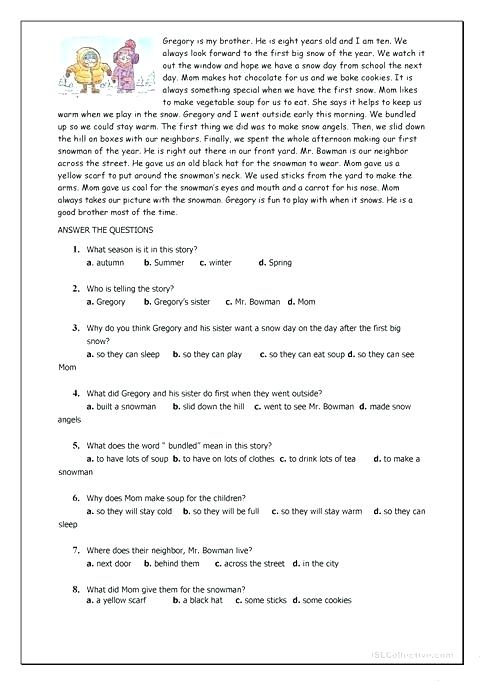 Esl Comprehension Worksheets Reading Comprehension Worksheets Esl