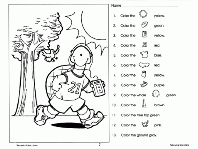 Following Directions Worksheet Year 1