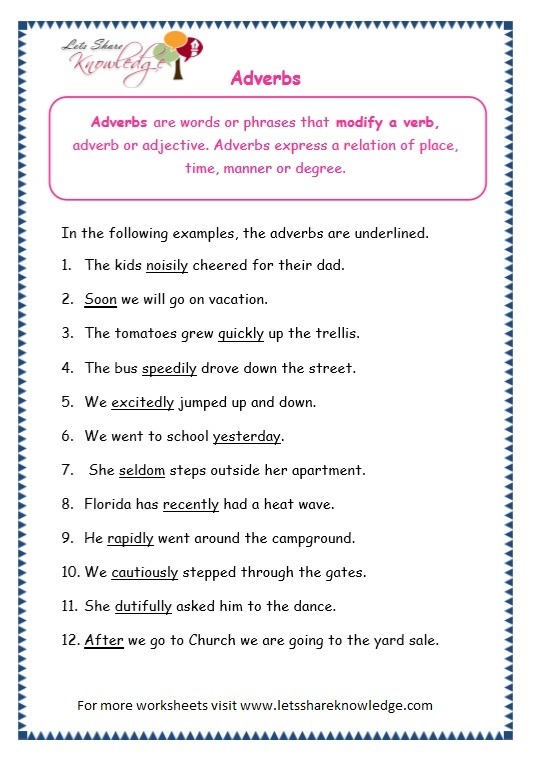 Grade 3 Grammar Topic 16  Adverbs Worksheets â Lets Share Knowledge