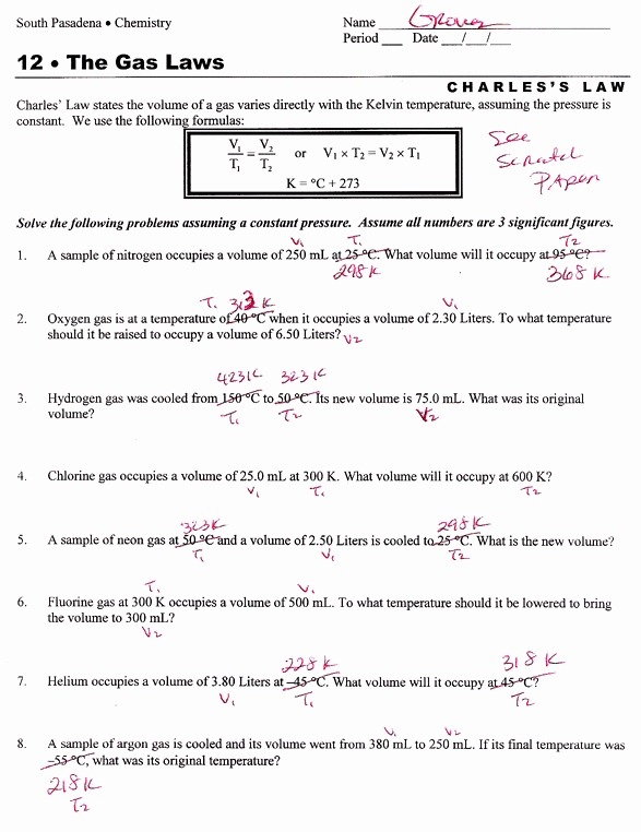 Ideal Gas Law Worksheet With Answers Worksheets For All