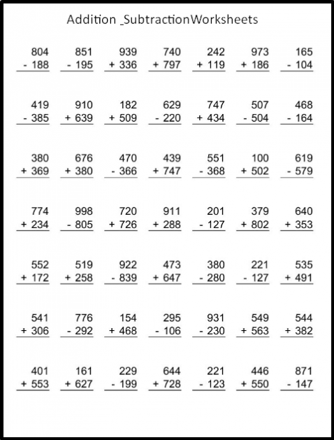 Long Addition And Subtraction Worksheets