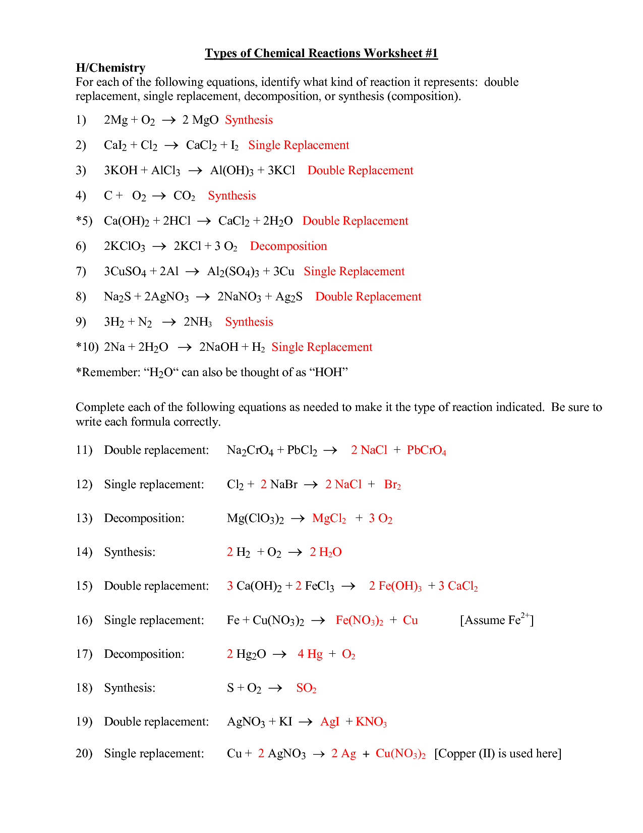 types-of-chemical-reactions-worksheets-answer-key