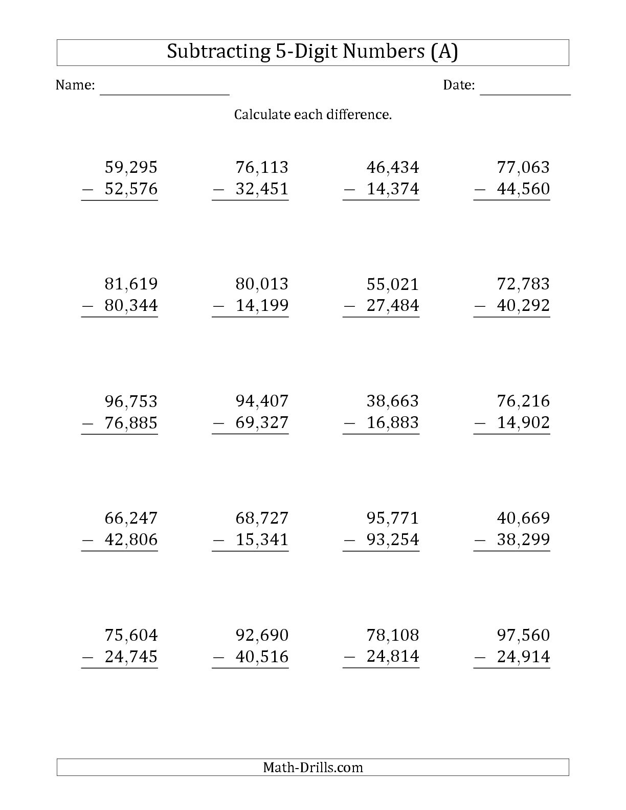 Math Subtraction Worksheets For 5th Grade 781498 | Free Worksheets Samples