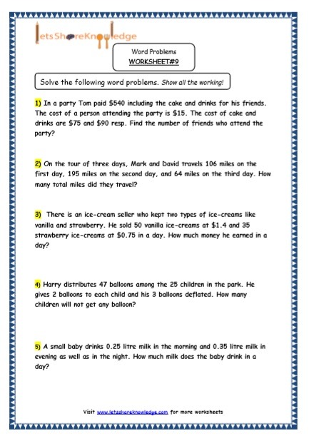 Grade 5 Maths Resources (multiple Step Word Problems Printable