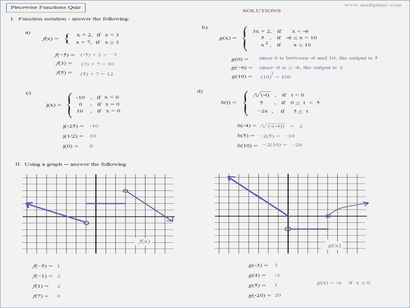Worksheet Piecewise Functions Answers Key