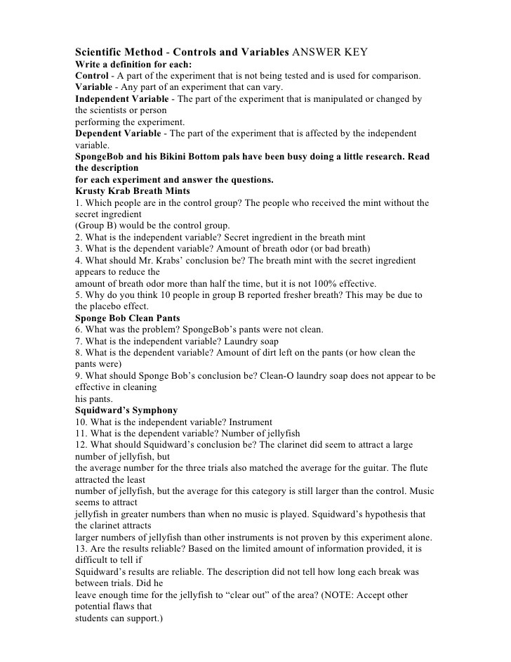 Spongebob Variables Worksheets Answers