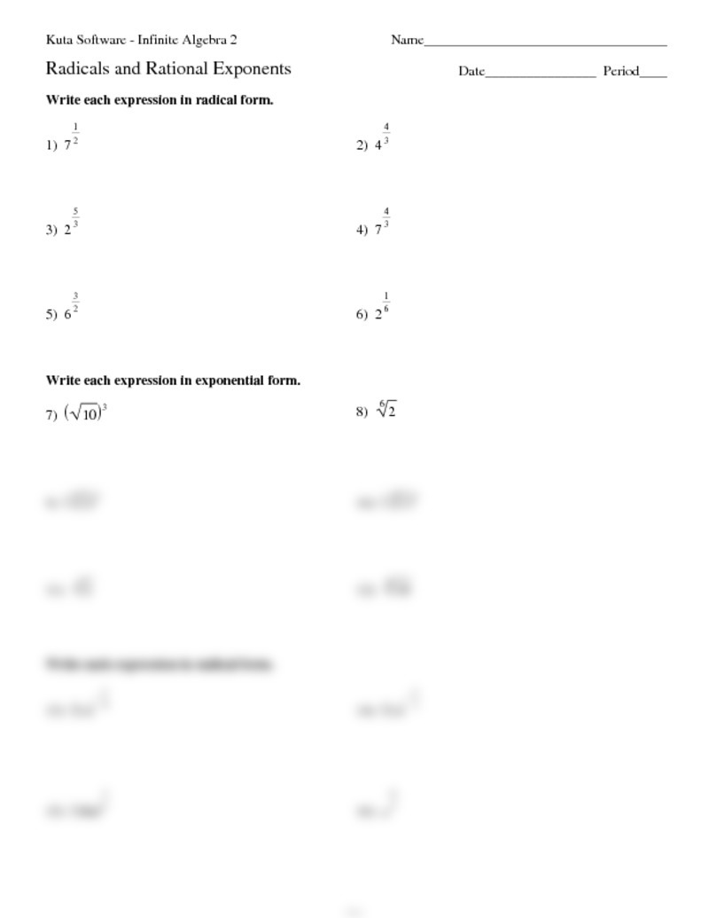 Worksheet Simplifying Rational Exponents