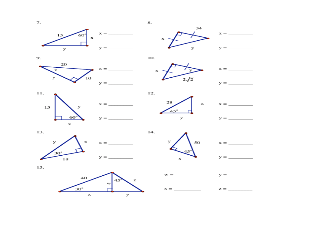 Special Right Triangles Practice Worksheets