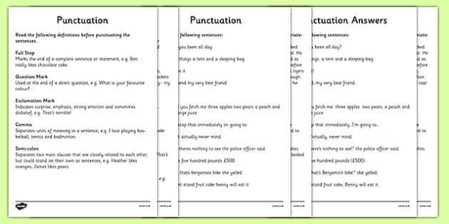 Punctuation Worksheet   Activity Sheets