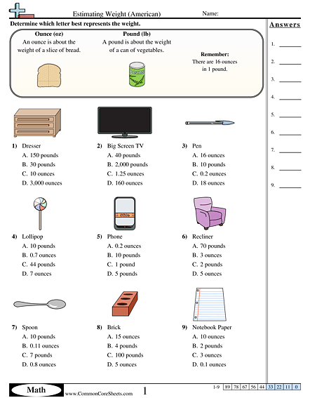 Weight Worksheets