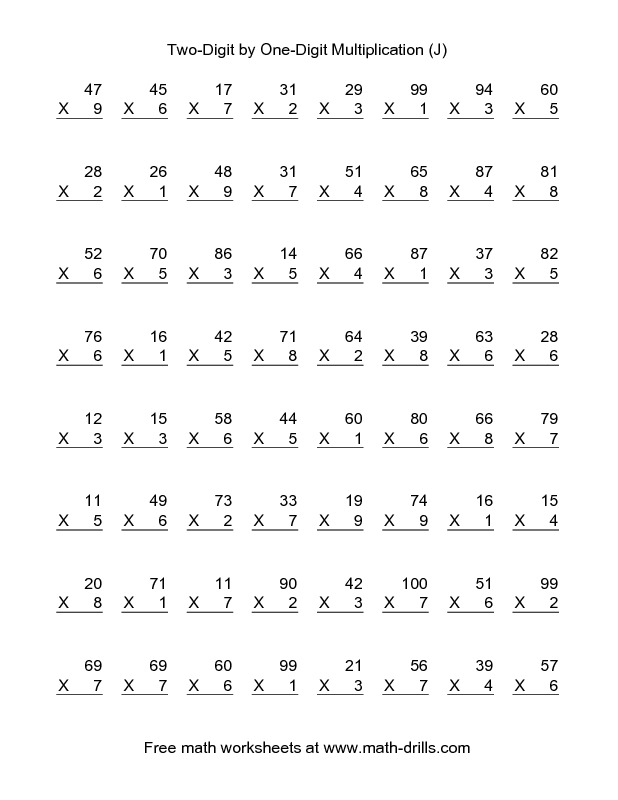 Two Digit By One Digit Multiplication Worksheets Double Digit