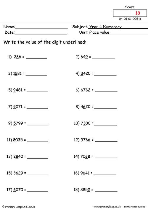 Value Of A Digit Worksheet Worksheets For All