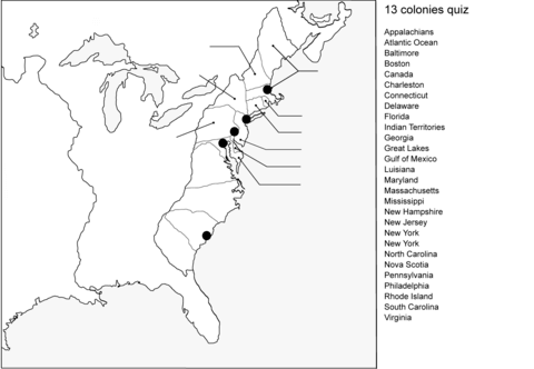 13 Colonies Map Quiz Coloring Page