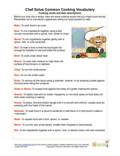 Our Vocabulary Page Includes Cooking Terms And Definitions