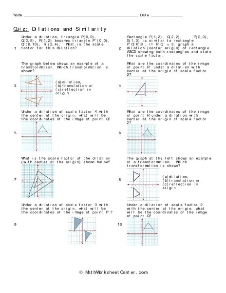 Dilations And Similarity Worksheet