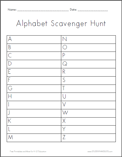 Alphabet Scavenger Hunt Worksheet