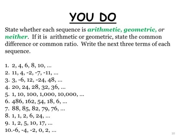 Arithmetic And Geometric Sequence Worksheets