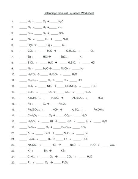 Balancing Chemical Equations Worksheet Answers Questions