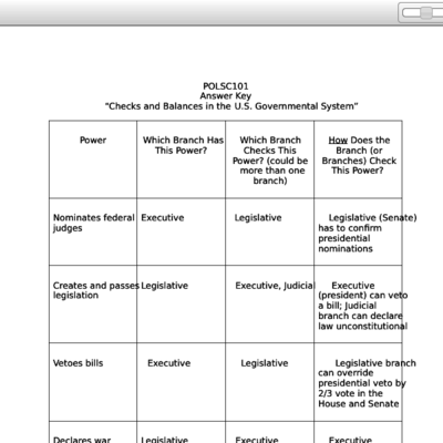 Check And Balance Worksheet