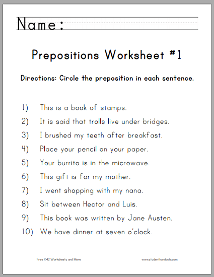 Circle The Prepositions Worksheets