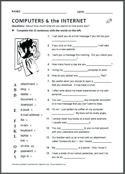 Parts Of A Computer Diagram Free Printable Computer Worksheets For