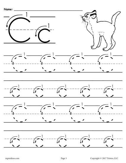 Free Printable Letter C Tracing Worksheet With Number And Arrow